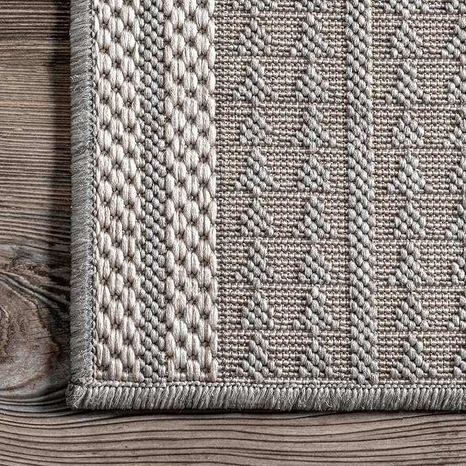 nuLOOM 9'6" x 12' Outdoor Tribal Geometric Area Rug, Stain Resistant, Weather Resistant, High Traffic, Patio, Balcony, Outside, Ranya Light Grey