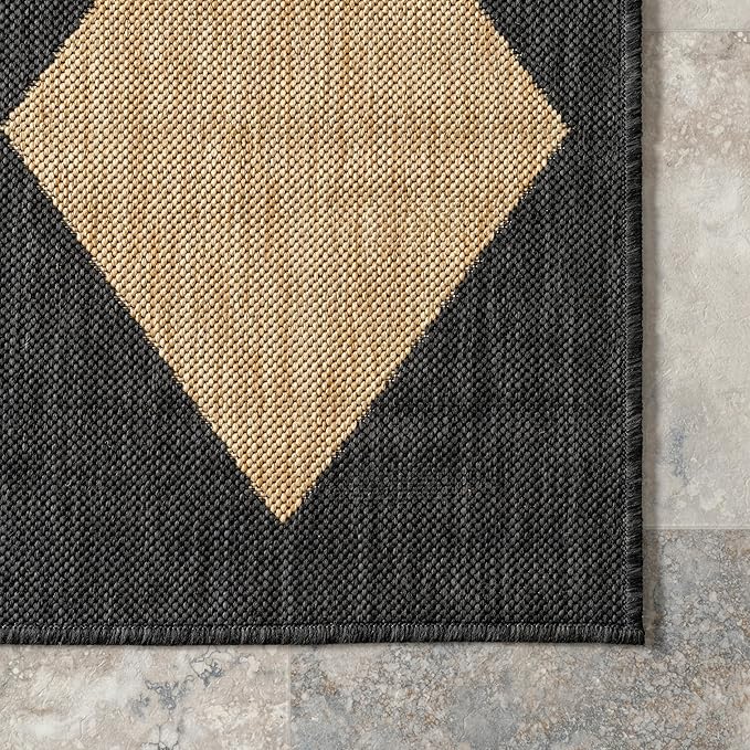 nuLOOM 7' Square Outdoor Performance Area Rug, Stain Resistant, Weather Resistant, High Traffic, Patio, Balcony, Outside, Sabina Dark Grey