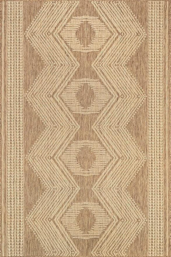 Nuloom Ranya Light Brown/Ivory, 8' x 10', Tribal Geometric, Soft and Cozy, High Traffic, Stain Resistant, Easy Clean, Durable Area Rug for Indoor/Outdoor Patio, Deck, Porch, Garden, Courtyard