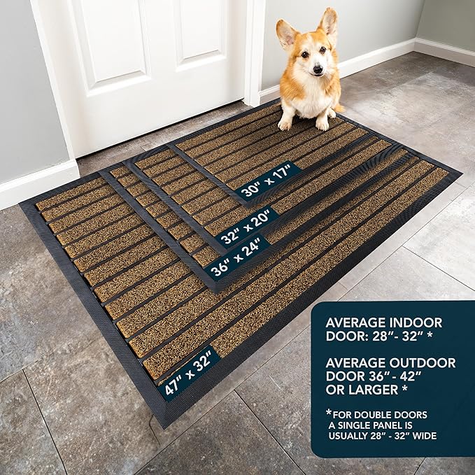 ubdyo Extra Durable Door Mat - Dirt Trapping Outdoor Welcome Mats - Non-Slip Outdoor Indoor Entrance - Low Profile Front Doormat (32" x 20", Bright Brown)