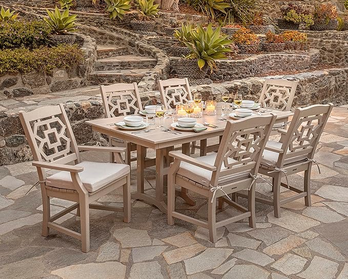 Martha Stewart by POLYWOOD Chinoiserie Outdoor Dining Side Chair, Black, Durable HDPE All-Weather, Comfortable Patio Seating with Latticework Back, Backyard, Garden Furniture, Made in The USA