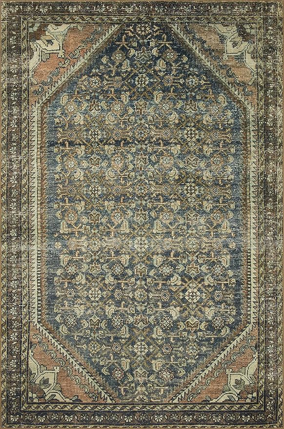 Loloi Magnolia Home by Joanna Gaines Banks Collection BAN-02 Denim/Clay 7'-6" x 9'-6", .13" Pile Height, Machine Washable, Area Rug