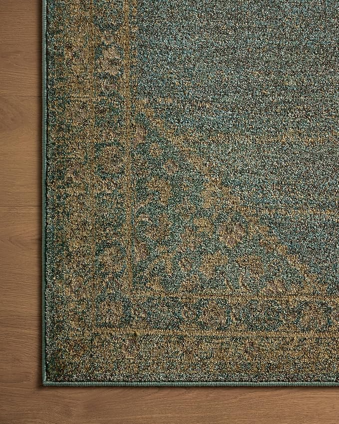 Loloi Magnolia Home by Joanna Gaines Mona Collection MOA-04 Aqua/Wheat 7'-6" x 7'-6" Round Area Rug
