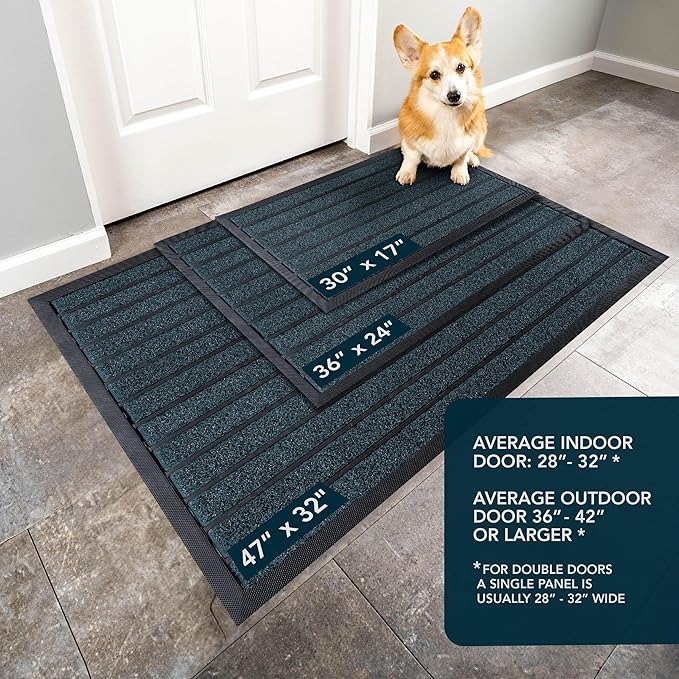 ubdyo Extra Durable Door Mat - Dirt Trapping Outdoor Welcome Mats - Non-Slip Outdoor Indoor Entrance - Low Profile Front Doormat (30" x 17", Bright Blue)