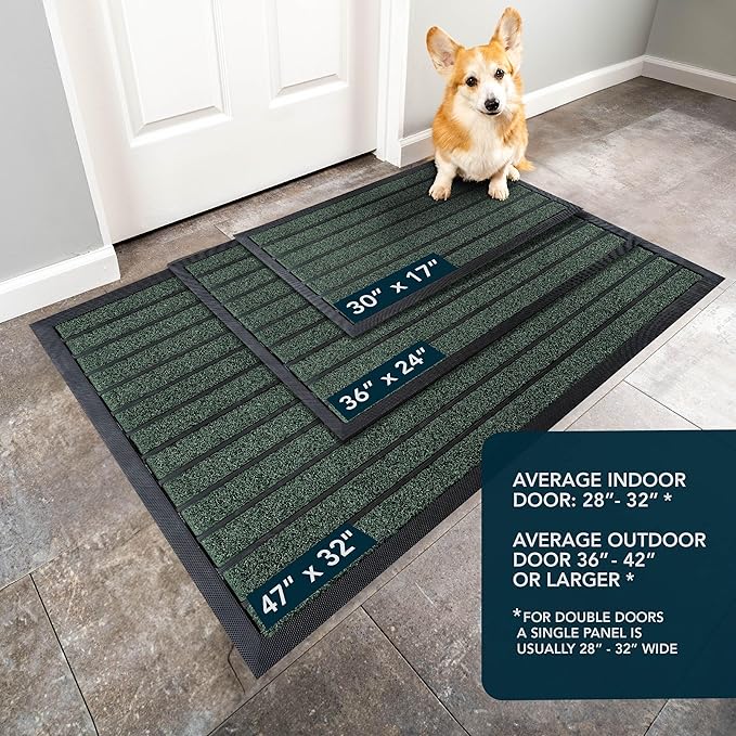 ubdyo Extra Durable Door Mat - Dirt Trapping Outdoor Welcome Mats - Non-Slip Outdoor Indoor Entrance - Low Profile Front Doormat (36" x 24", Bright Green)