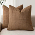Foindtower Set of 2 Decorative Linen Check Throw Pillow Covers Neutral Farmhouse Vintage Cushion Covers Modern Boho Home Decor for Sofa Chair Couch Bedroom Living Room,20×20 Inch,Brown Hazel