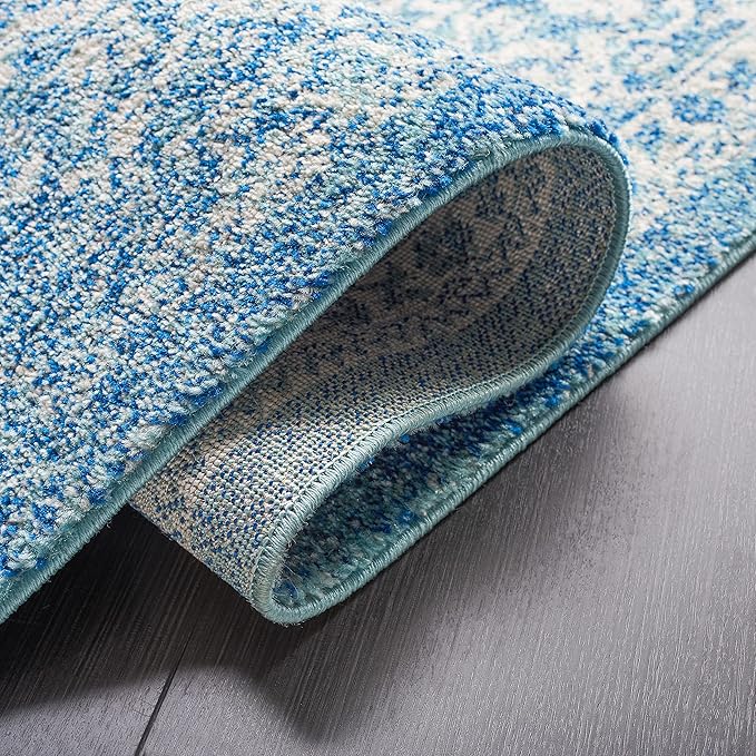 SAFAVIEH Area Rug 8x10 - Evoke Collection - Large - Blue & Ivory, Distressed Design, Non-Shedding & Easy Cleaning, Ideal for Living Room, Bedroom, Dining Space (EVK256C)