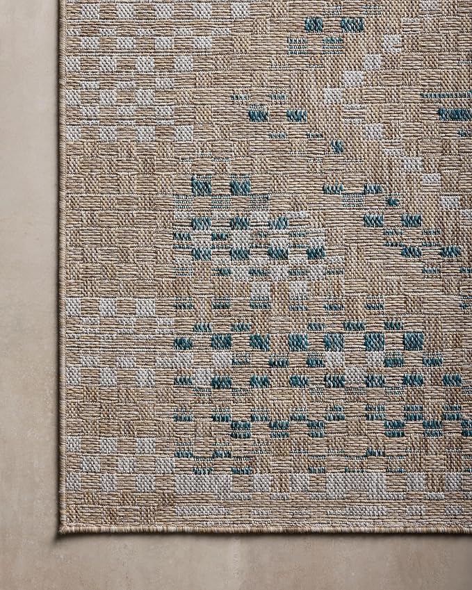 Loloi Amber Lewis Topanga Collection TOP-04 Natural/Aqua 5'-3" x 7'-6" Indoor/Outdoor Area Rug
