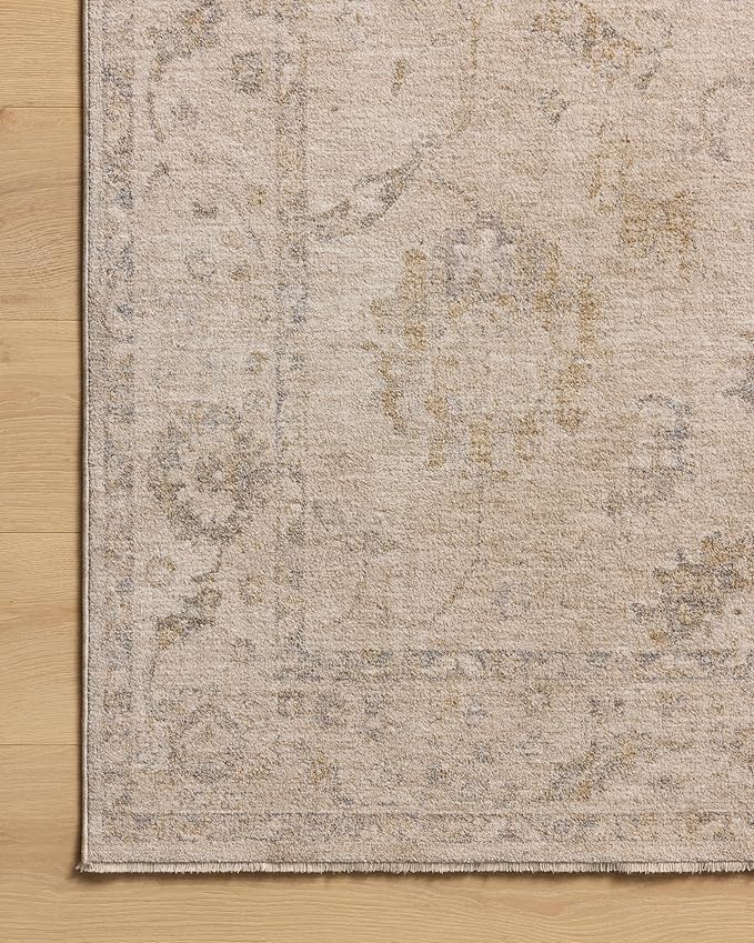 Loloi Chris Loves Julia Louisa Collection LOI-02 Oatmeal/Slate 5'-3" x 5'-3", .38" Pile Height, Round Area Rug