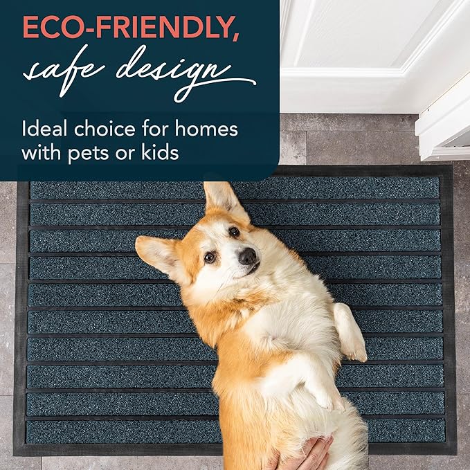 ubdyo Extra Durable Door Mat - Dirt Trapping Outdoor Welcome Mats - Non-Slip Outdoor Indoor Entrance - Low Profile Front Doormat (36" x 24", Bright Blue)
