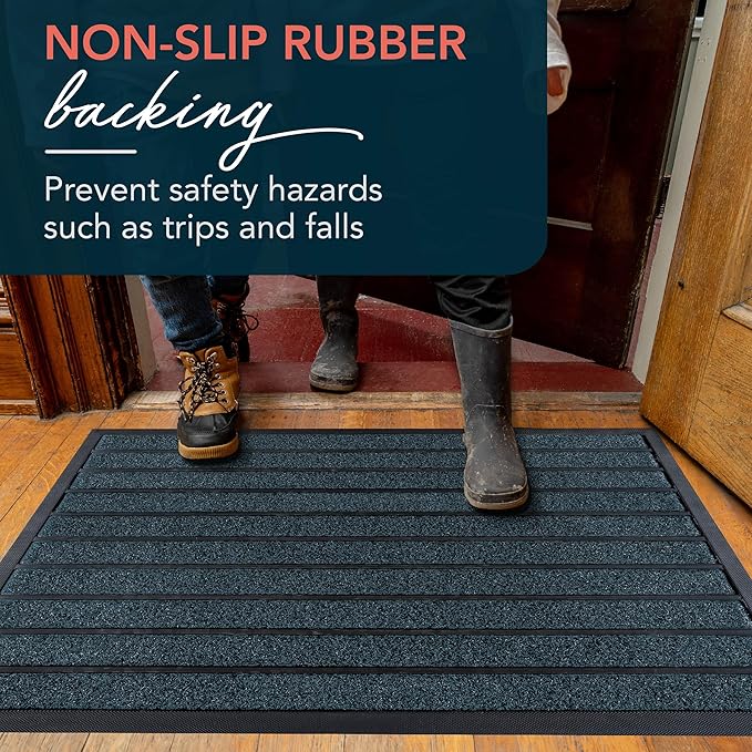 ubdyo Extra Durable Door Mat - Dirt Trapping Outdoor Welcome Mats - Non-Slip Outdoor Indoor Entrance - Low Profile Front Doormat (36" x 24", Bright Blue)