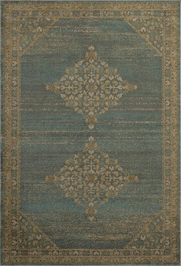 Loloi Magnolia Home by Joanna Gaines Mona Collection MOA-04 Aqua/Wheat 7'-6" x 7'-6" Round Area Rug