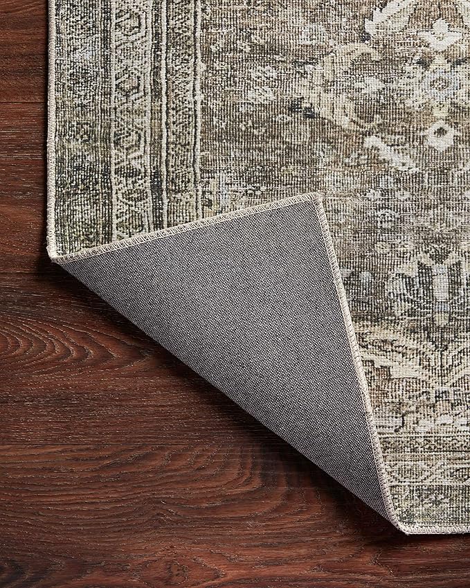 Loloi Layla Collection LAY-13 Antique/Moss 9'-6" x 14' .13" Thick Area Rug, Soft, Durable, Vintage Inspired, Distressed, Low Pile, Non-Shedding, Easy Clean, Printed, Living Room Rug